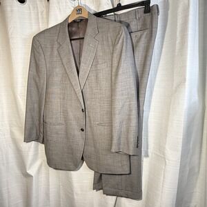 Vntg JOS A BANK Gray black‎ small Houndstooth Suit 44R Wool Pants 37x 28.5